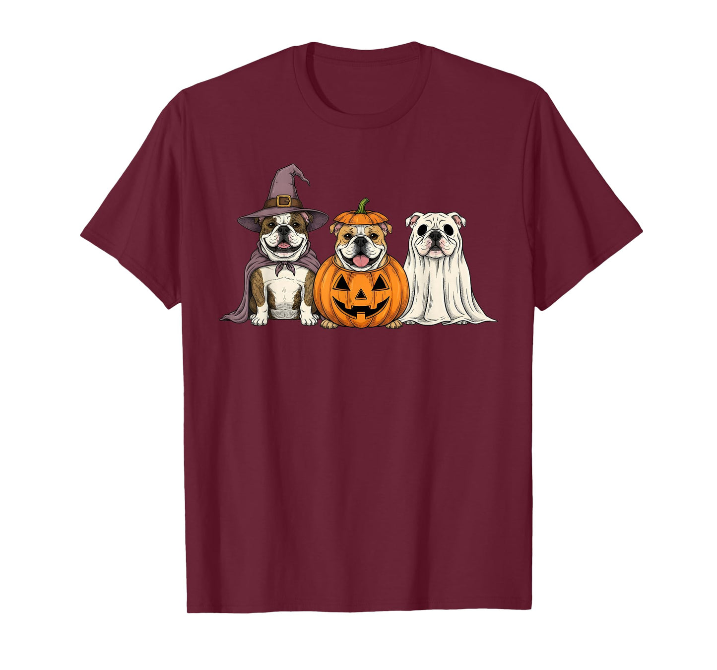 Spooky Ghost English Bulldog Pumpkin Halloween Dog Lover T-Shirt
