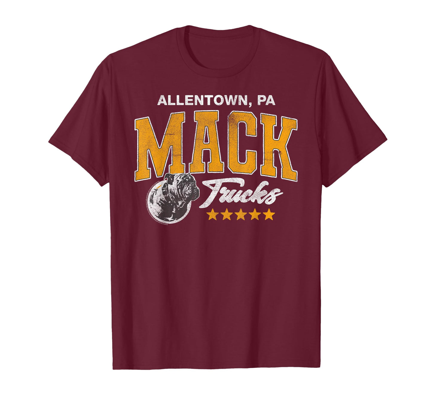 Mack Trucks Yellow and White Vintage Bulldog Logo Trucker T-Shirt