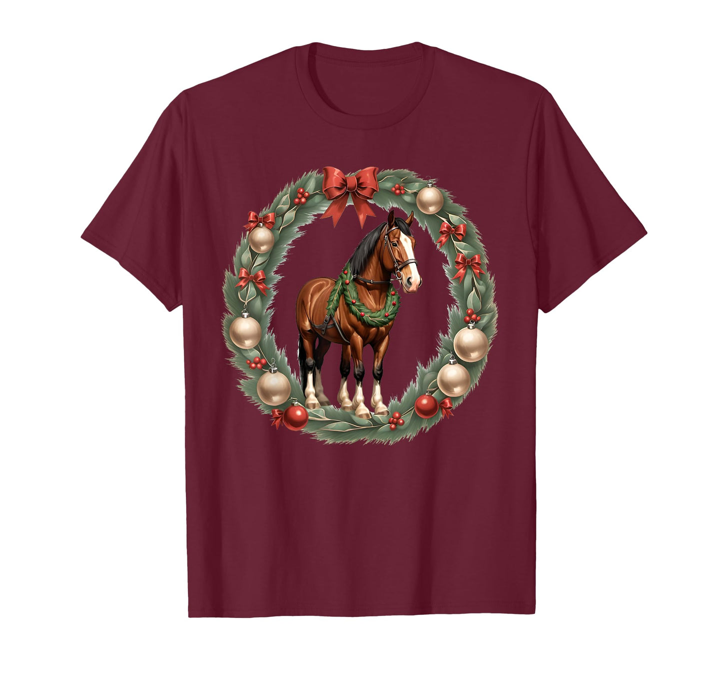 Clydesdale Christmas Horses & A X-Mas Wreath T-Shirt