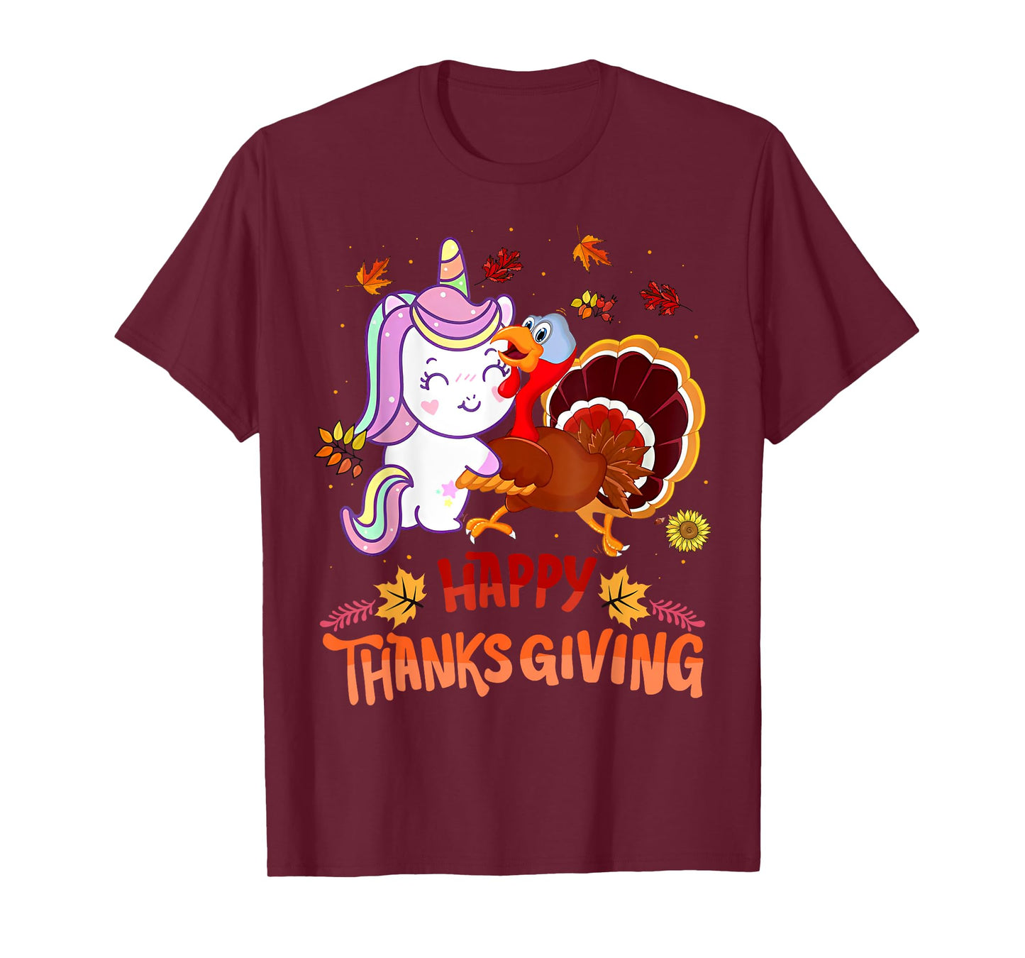 Unicorn Thanksgiving Shirt Girls Kids Toddler Turkey Unicorn T-Shirt