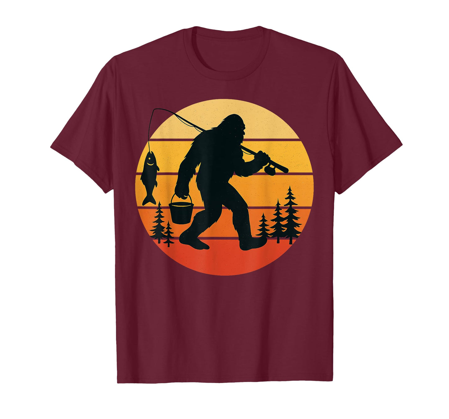Retro Bigfoot Sasquatch Fishing Funny Gifts Dad Men Boy Kids T-Shirt