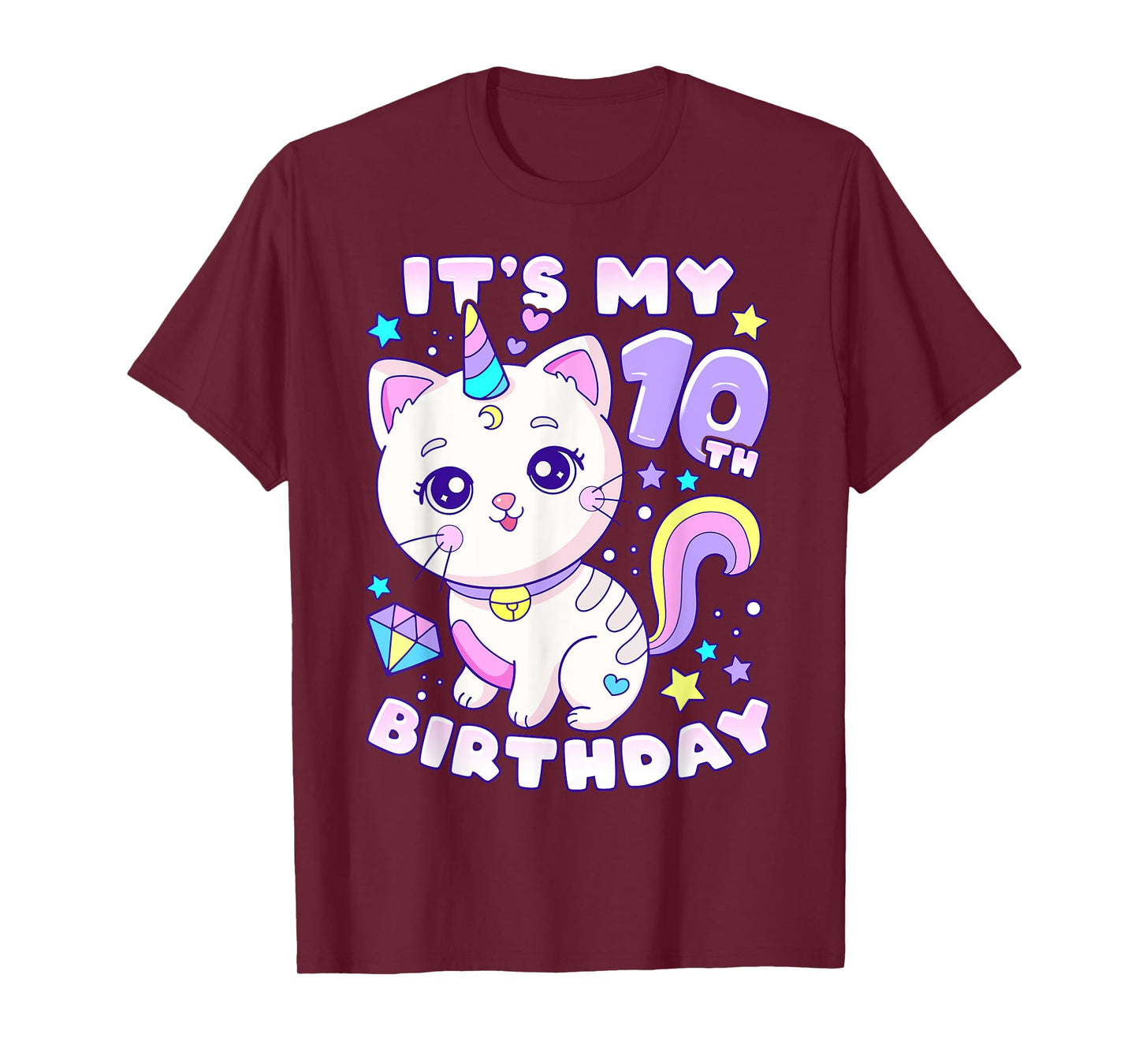 Birthday girl 10 years old, cat, unicorn, 10th birthday T-Shirt