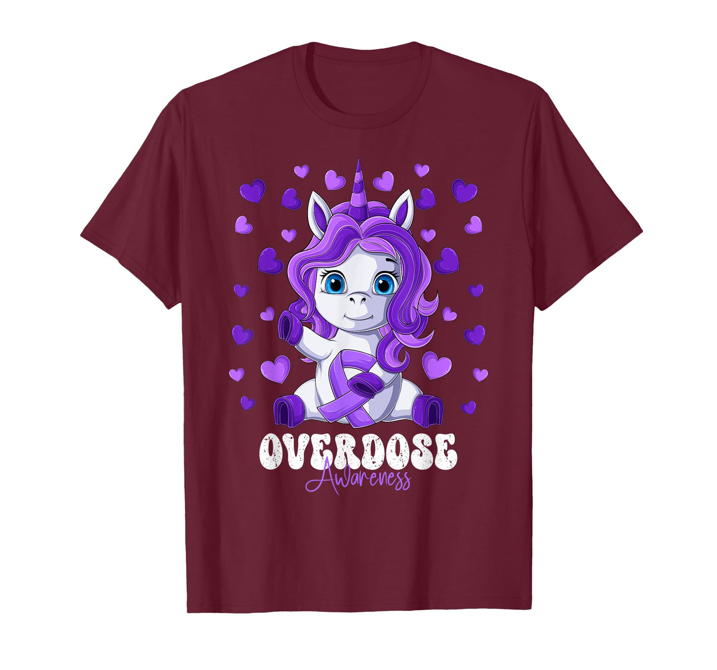 Overdose Awareness Month Purple Ribbon Unicorn T-Shirt
