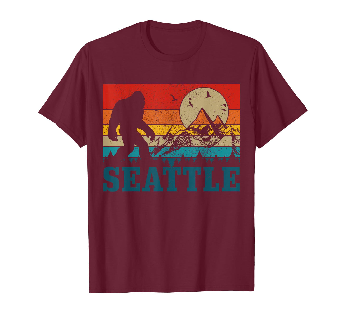 Seattle Washington Bigfoot Vintage Mountains Funny Gift T-Shirt