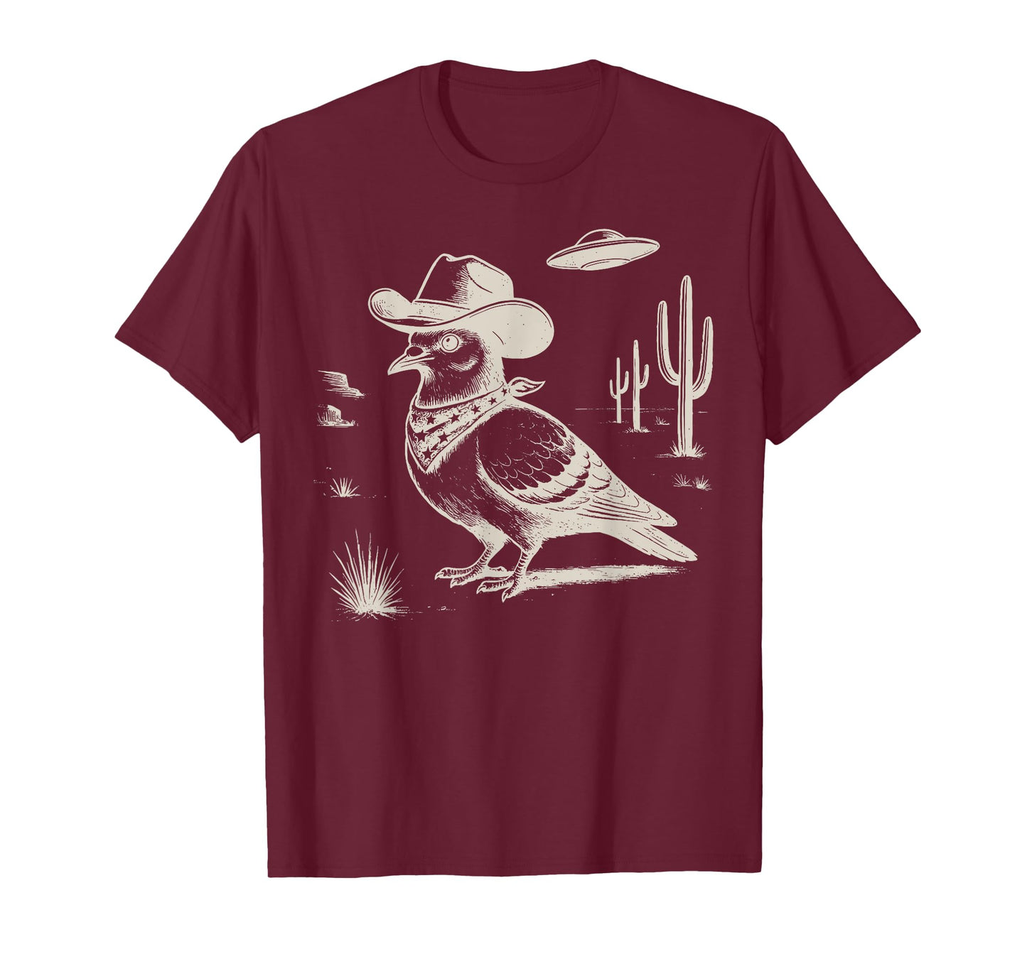 Pigeon Cowboy Hat Western Country UFO Vintage 90s Bird Lover T-Shirt