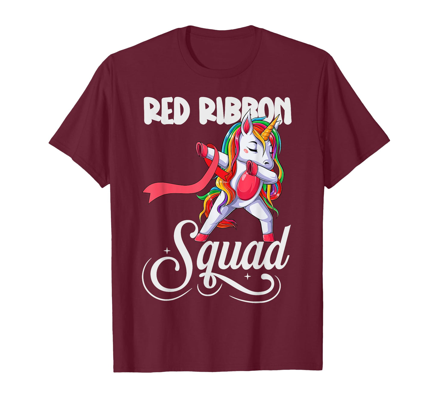 Dabbing unicorn We Wear Red For Red Ribbon Week Awareness T-Shirt