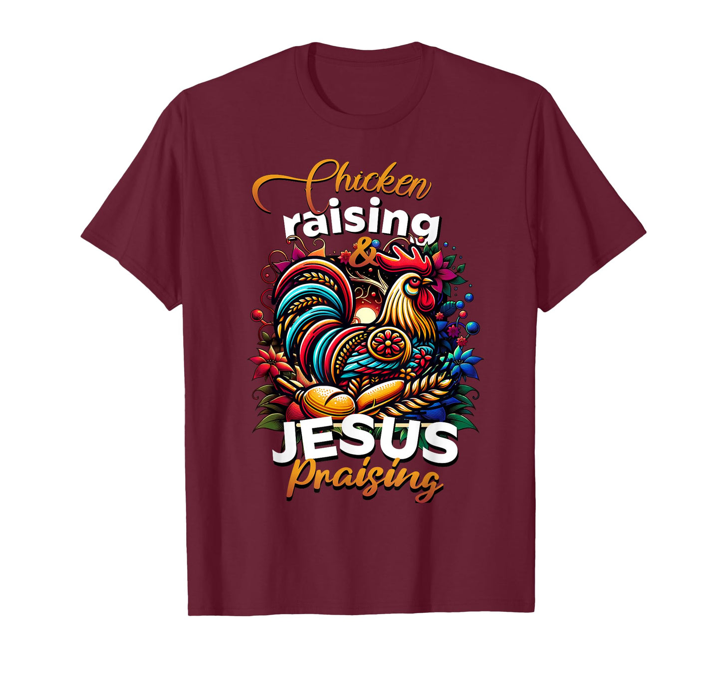 Cute Chicken Raising Jesus Praising Women's Faith Graphic T-Shirt