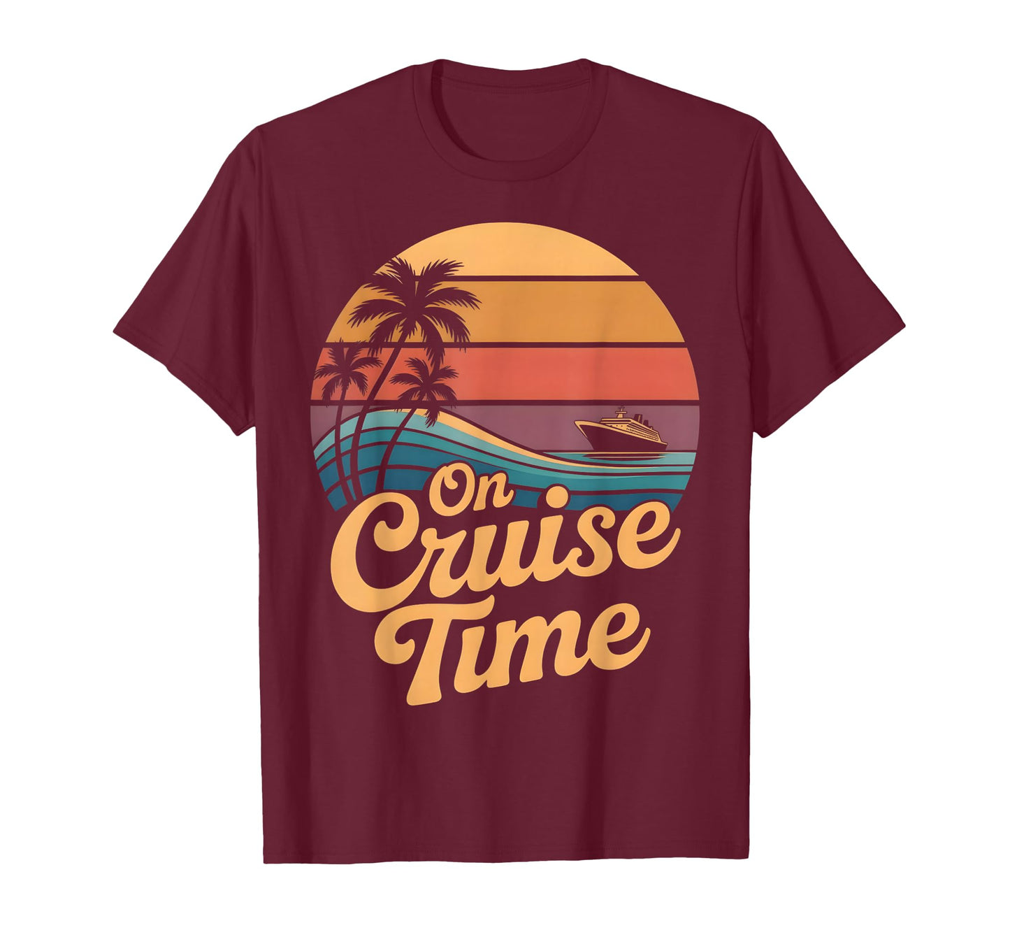 Retro On Cruise Time Summer Vacation Outfits for Women Men T-Shirt - T-Shirt | Maroon