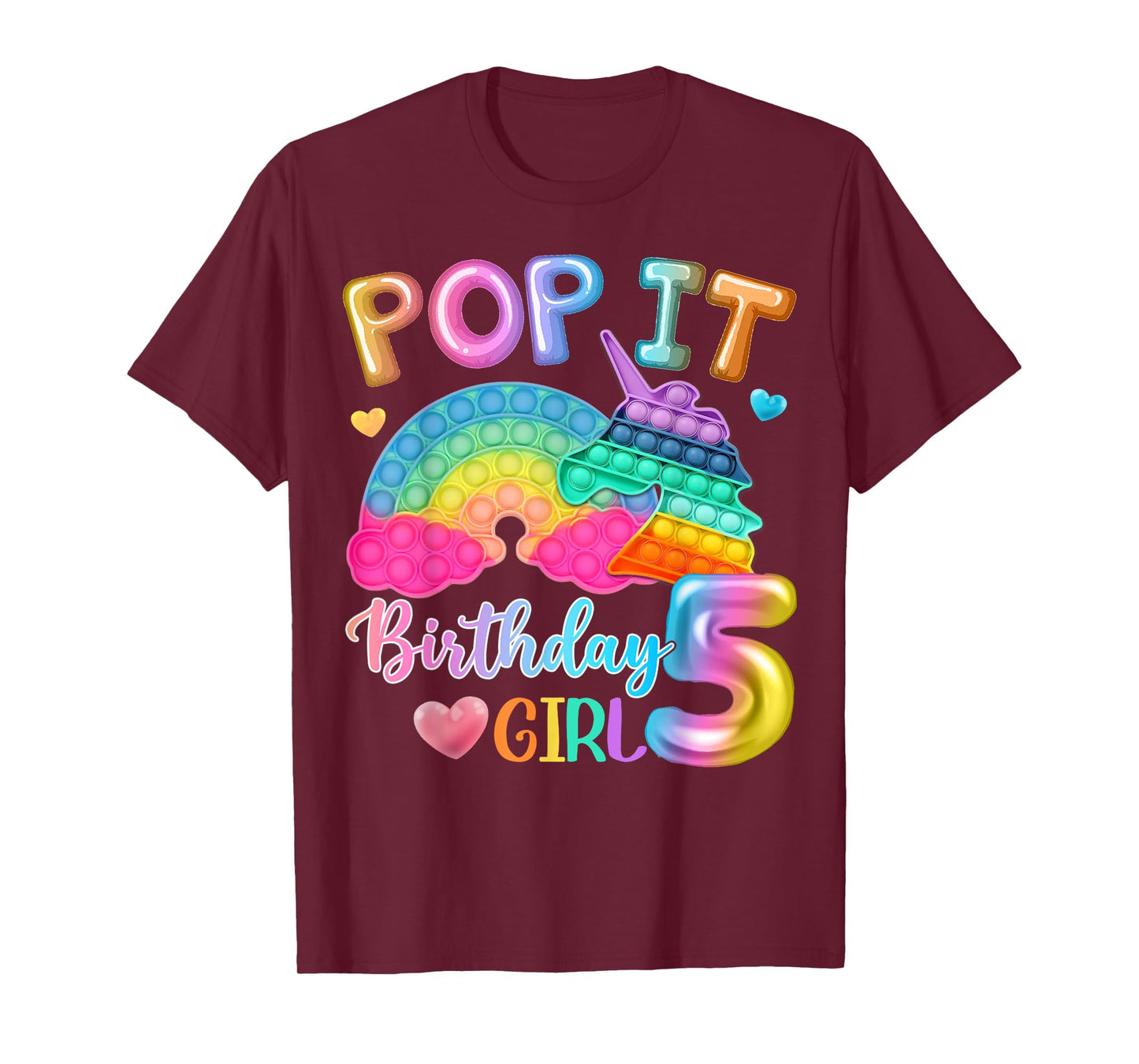 Kids Pop It Birthday Girl 5 for 5yr Old Girls Unicorn Party T-Shirt