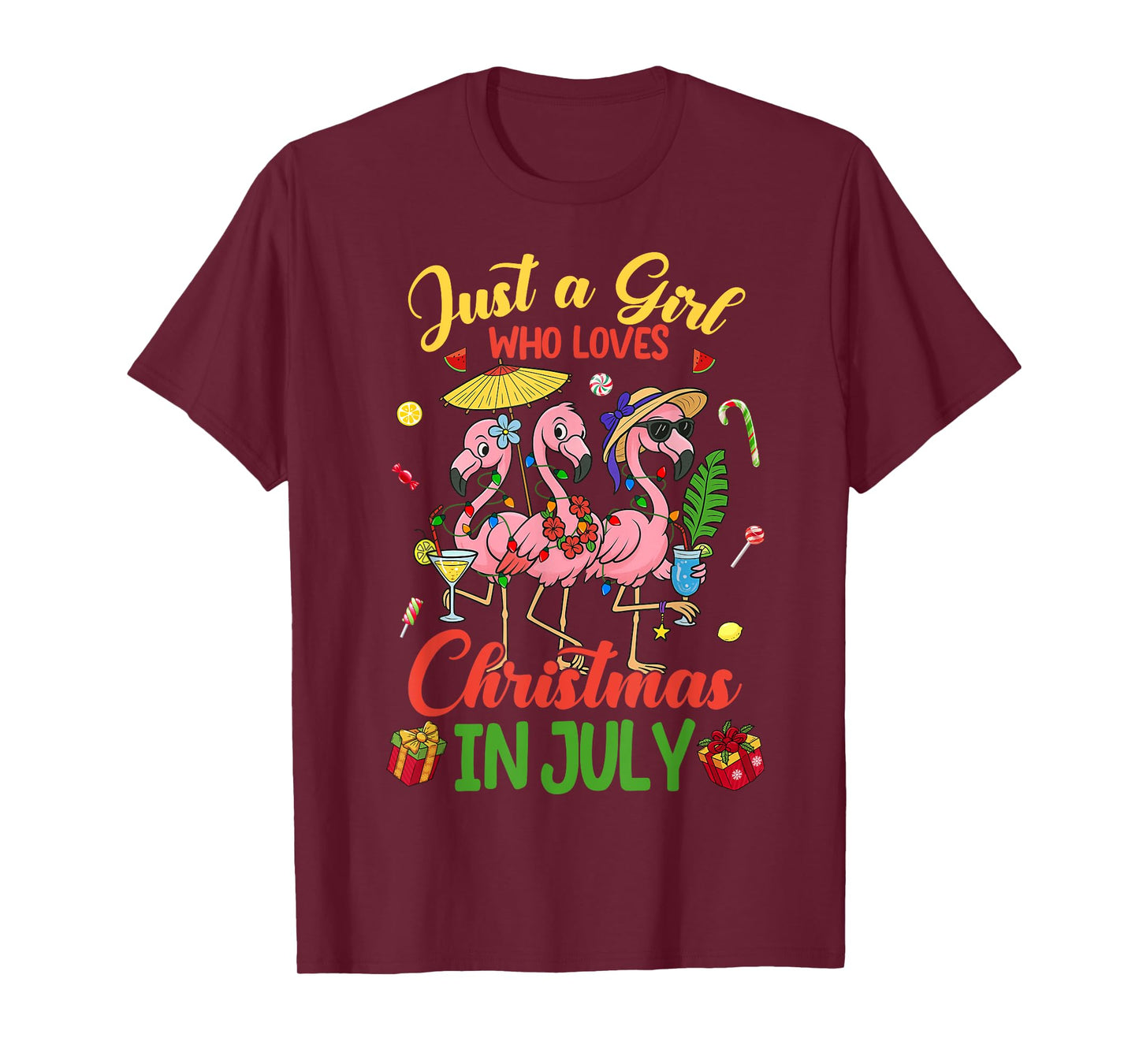 Just A Girl Who Loves Christmas In July Pink Flamingo Girl T-Shirt