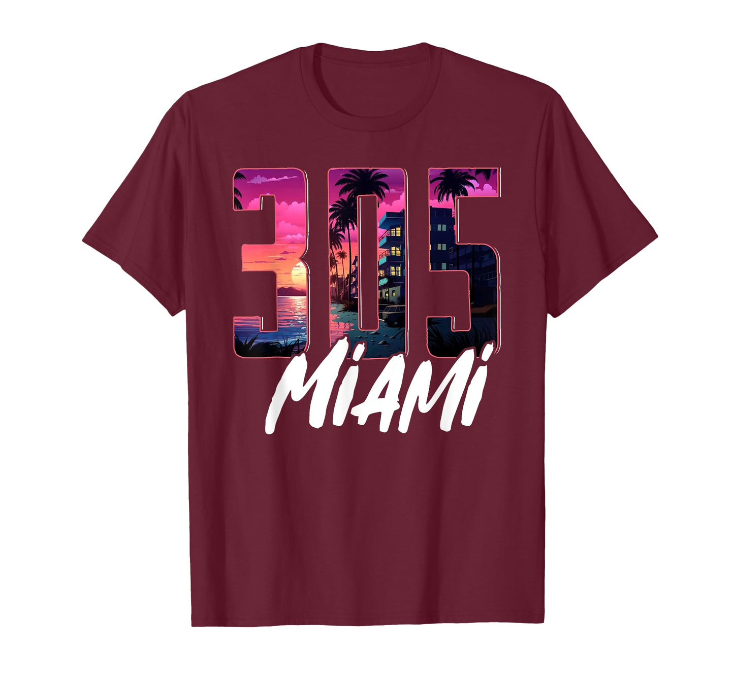 Miami 305 Area Code Vintage Florida Skyline 305 Retro Miami T-Shirt