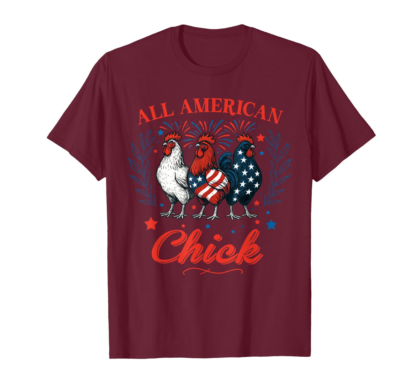 All American Chick Red White Blue Chicken 4th of July Mens T-Shirt