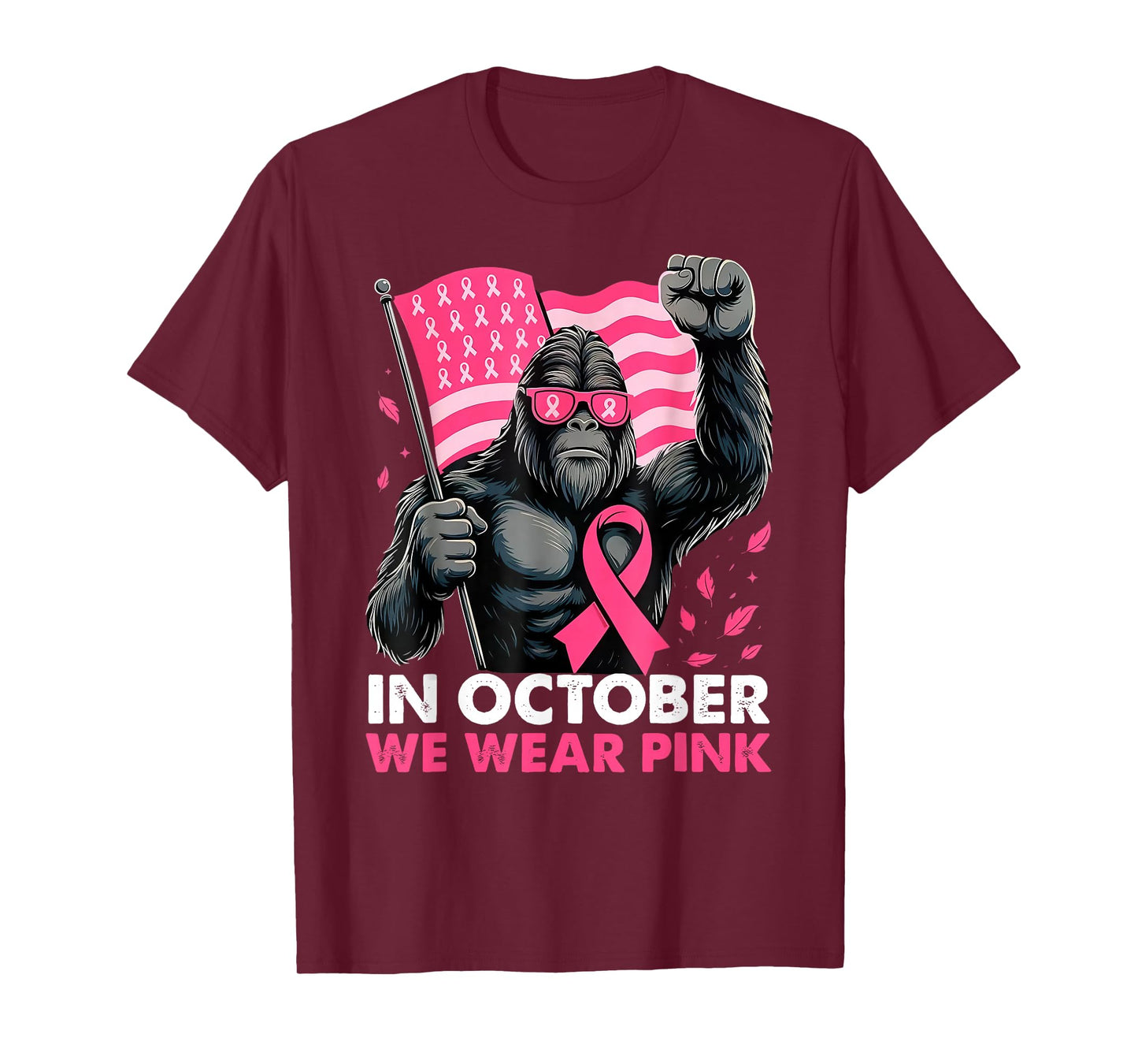 Bigfoot Breast Cancer Awareness Month Pink Ribbon Women Men T-Shirt
