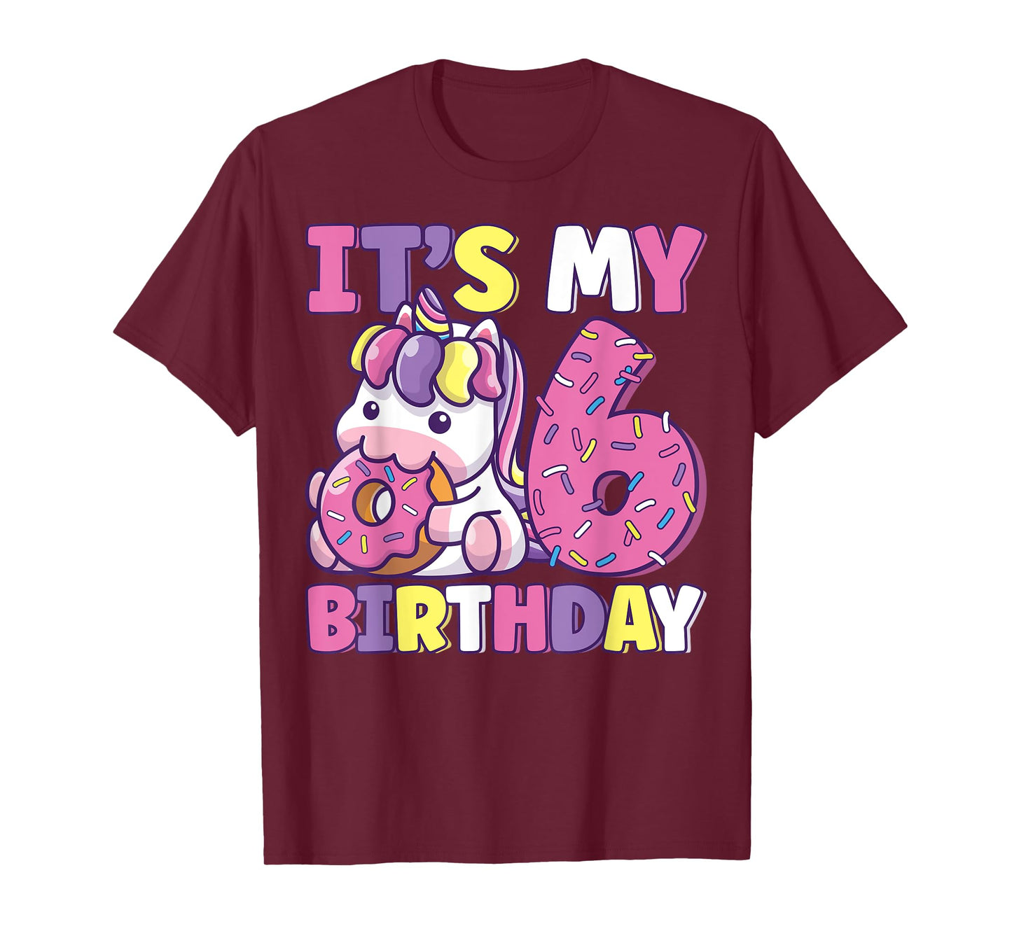 It's My 6th Birthday Party Cute Girls Donut Birthday Unicorn T-Shirt