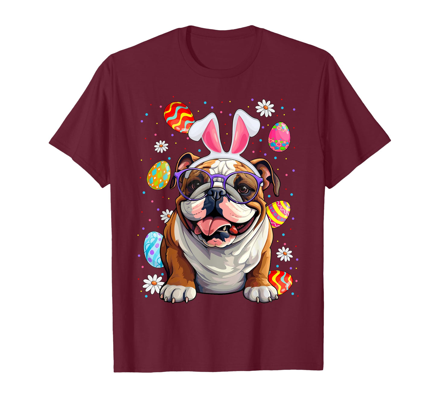 Cute English Bulldog Dog With Bunny Ears & Egg Easter Day T-Shirt