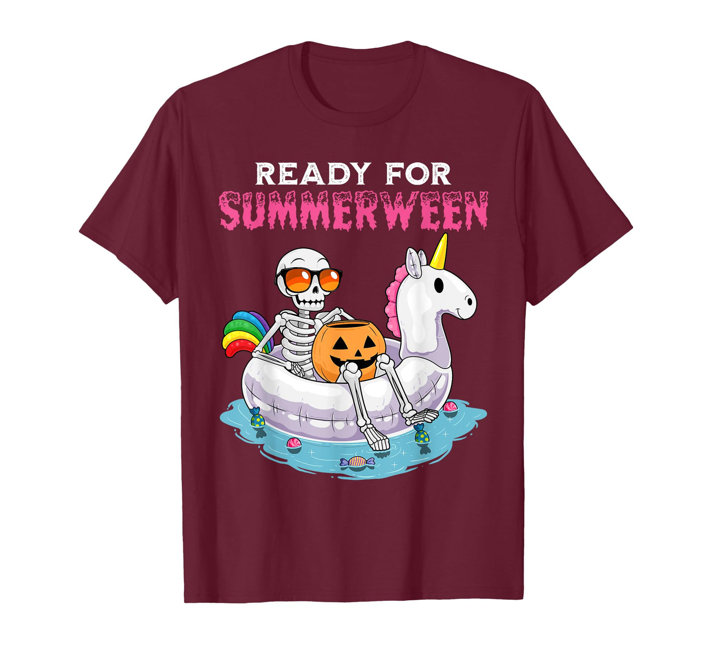 Ready For Summerween Funny Summer Skeleton Unicorn Halloween T-Shirt