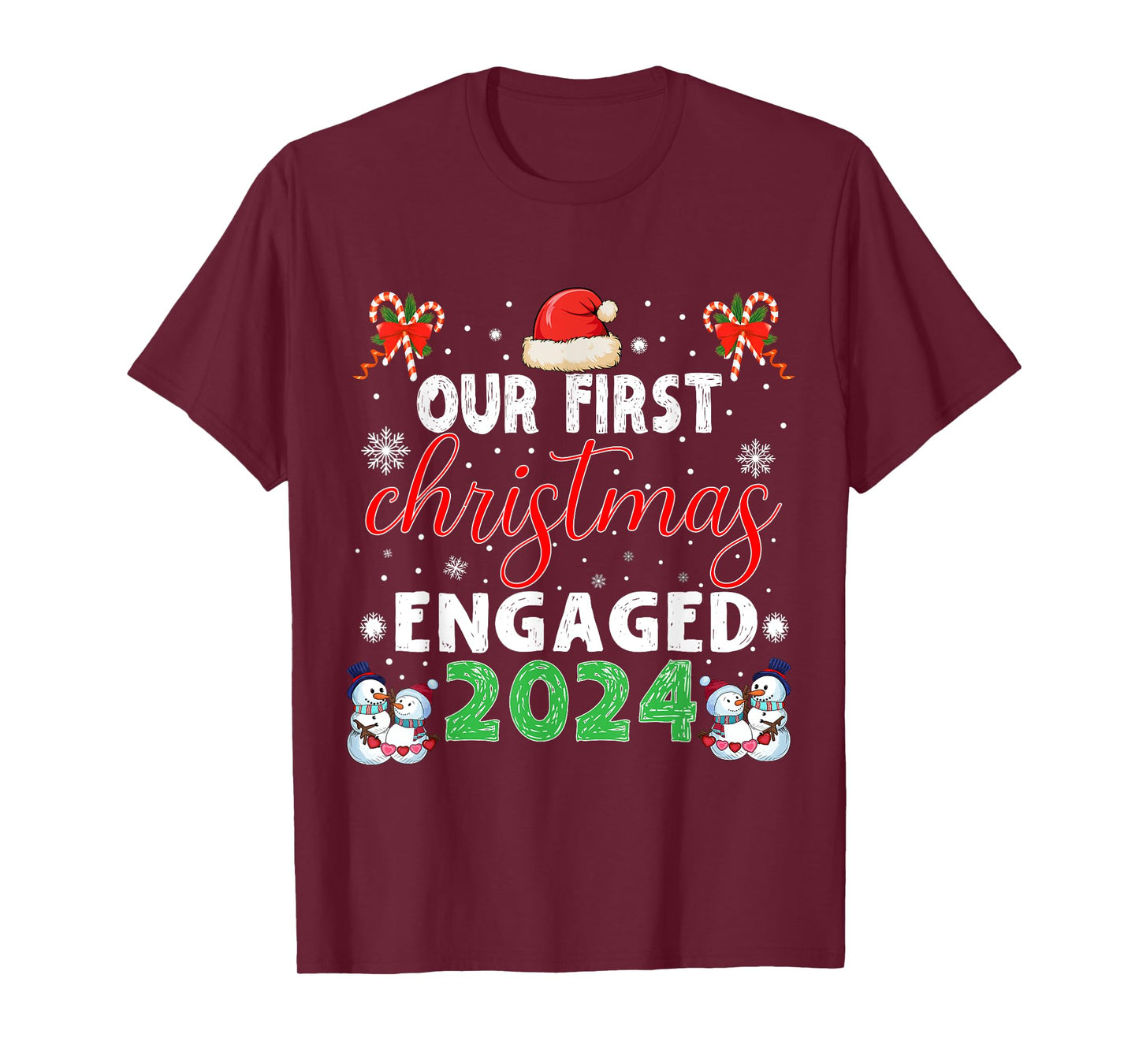 Christmas Couple tees Our First Christmas Engaged 2024 Funny Couple Xmas Pajamas T-Shirt