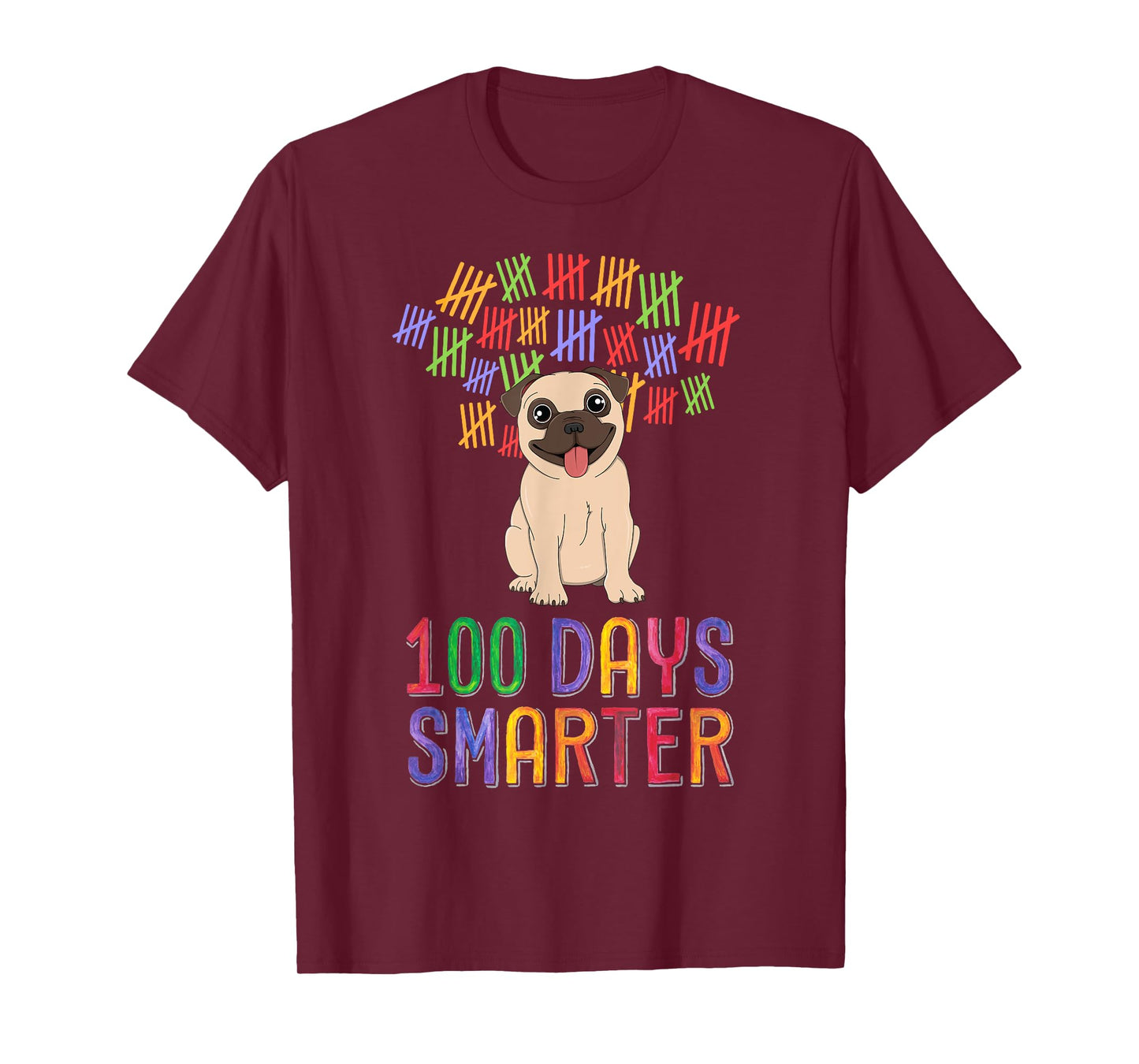 100 Days Smarter 100th Day of School Outfit Dog Lover Pug T-Shirt
