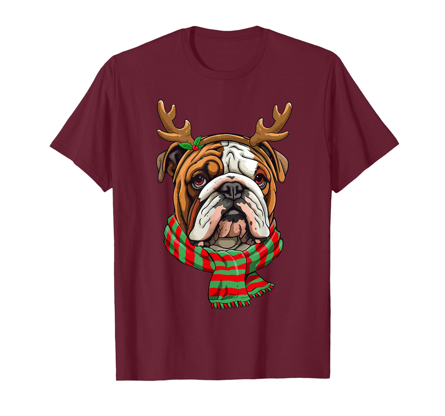 English Bulldog Dog Christmas Reindeer Santa Hat Funny Xmas T-Shirt
