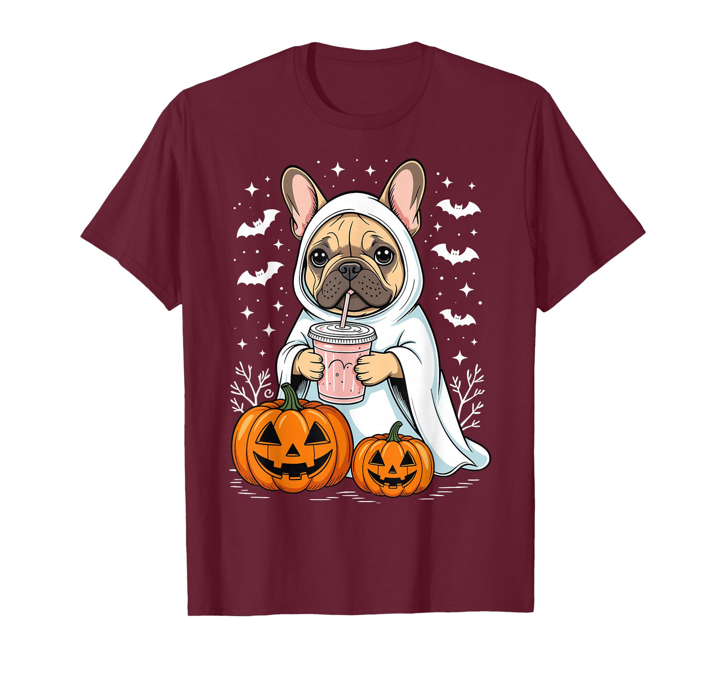 Cute Bulldog Ghost Halloween Pumpkin French Bulldog T-Shirt