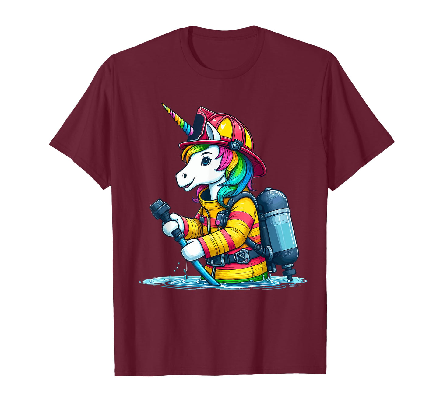 Unicorn Firefighter Fireman Birthday Party Funny Girl Love T-Shirt