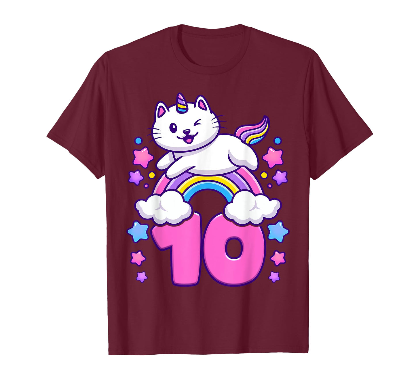 Birthday girl 10 years old, cat, unicorn, 10th birthday T-Shirt