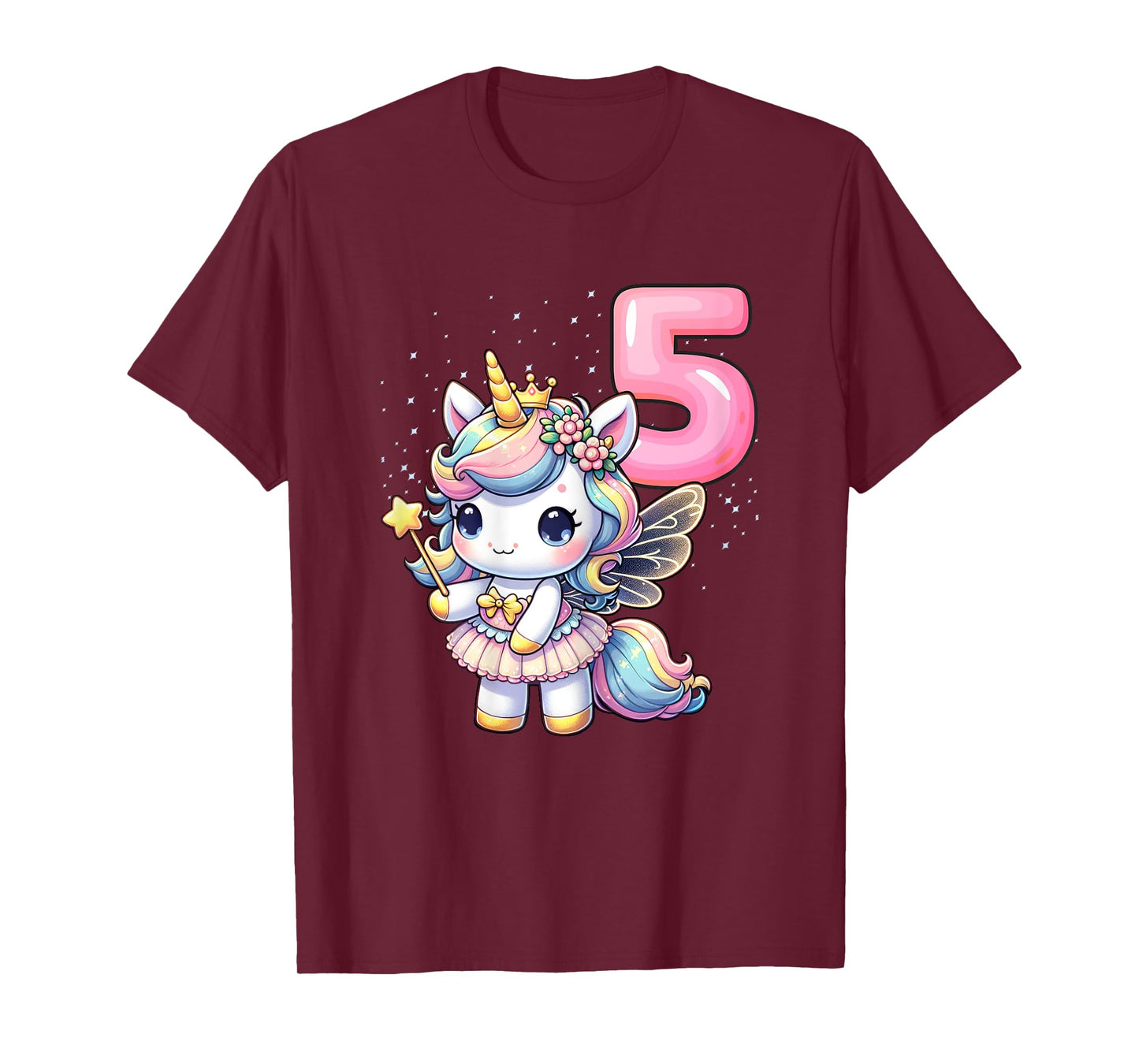 Unicorn Fairy 5th Birthday 5 Year Old Party Girls Outfit T-Shirt