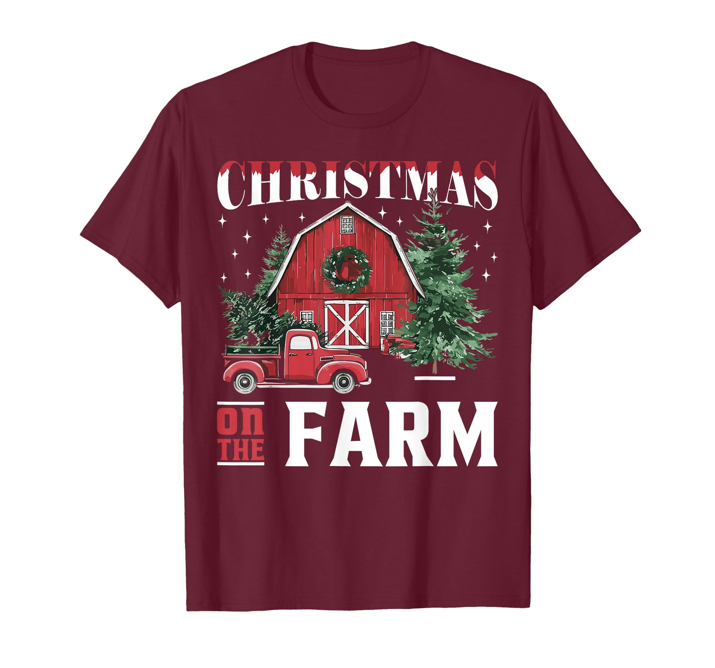 Christmas On The Farm Xmas Barn Truck Gift Cute Unisex Winter Classic Fit Black Solid Crew Neck Short Sleeve T-Shirt