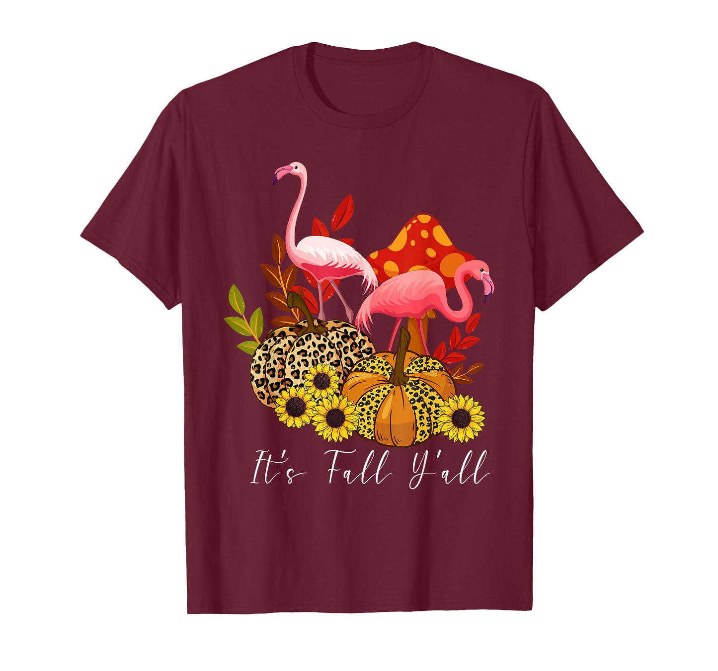 It's Fall Y'all Flamingo Leopard Pumpkin Sunflower T-Shirt