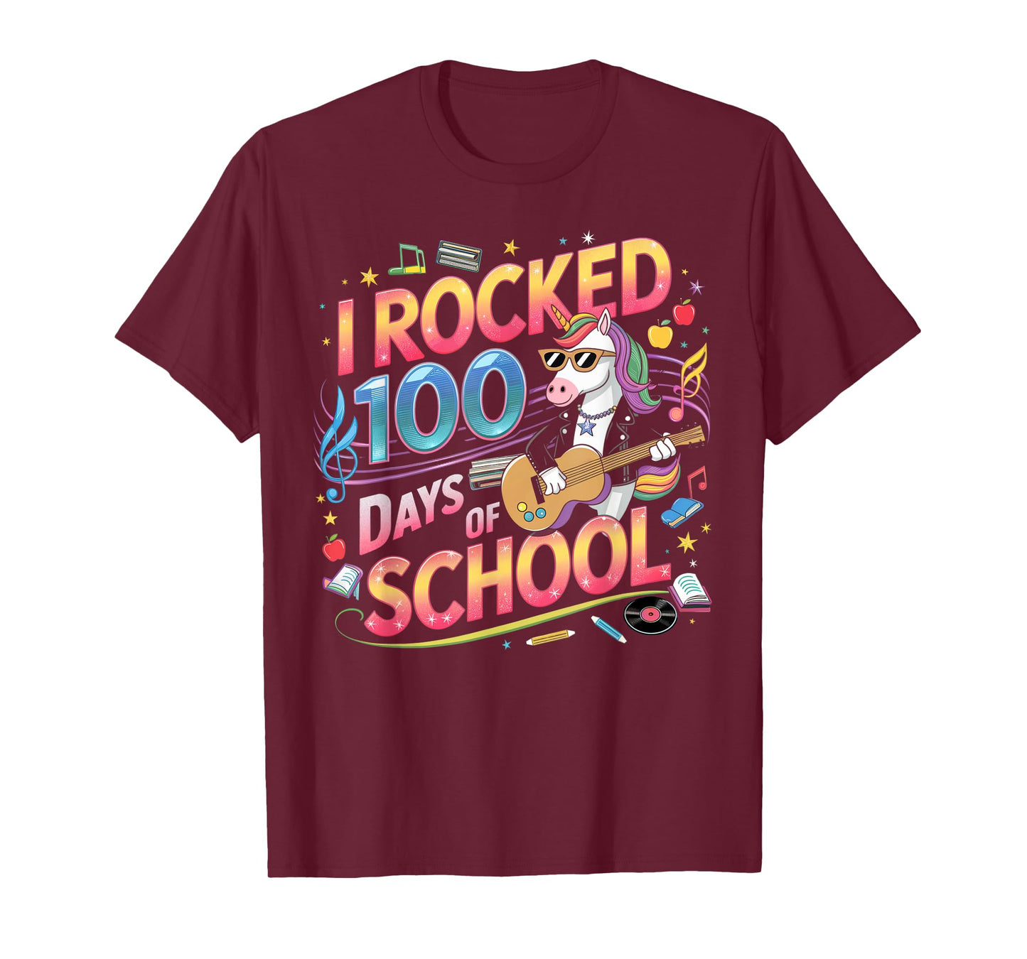 I Rocked 100 Days of School Rockstar Unicorn Kids Girls Boys T-Shirt