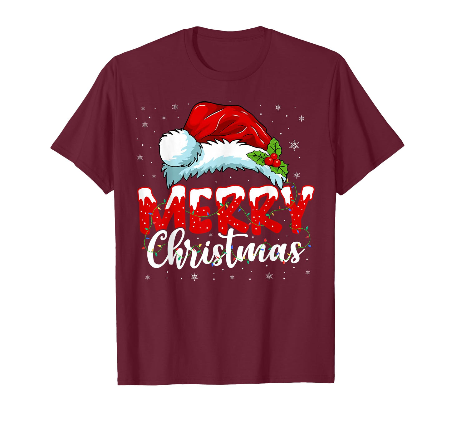 Christmas Shirt Women Men Family Lights Red Santa Hat Xmas T-Shirt