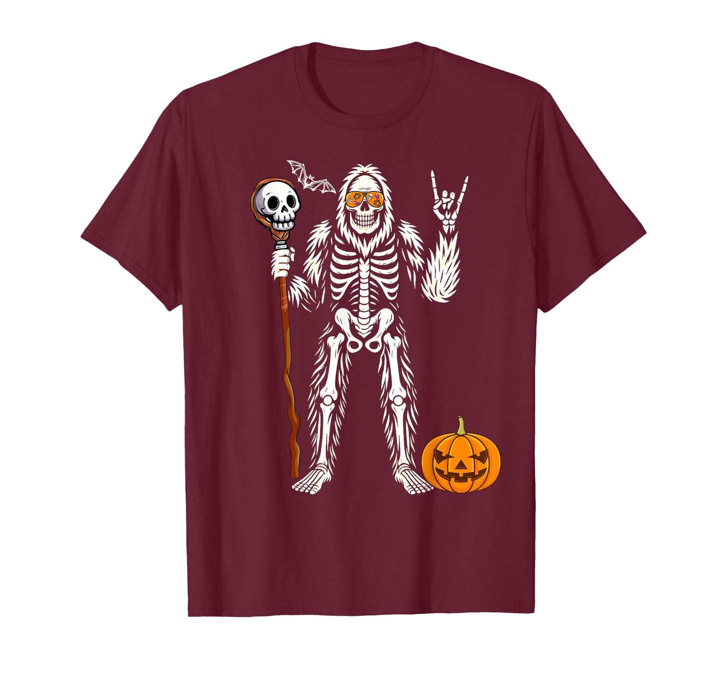 Halloween Skeleton Bigfoot Rock Pumpkin Skull Men Boys T-Shirt