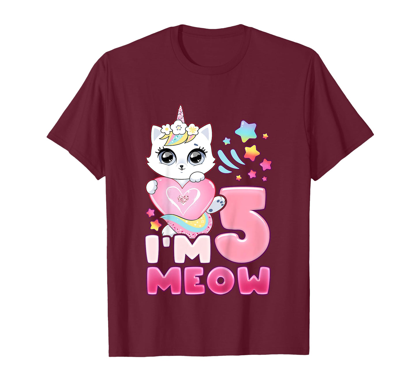 Birthday girl 5 years old, cat, unicorn, 5th birthday T-Shirt