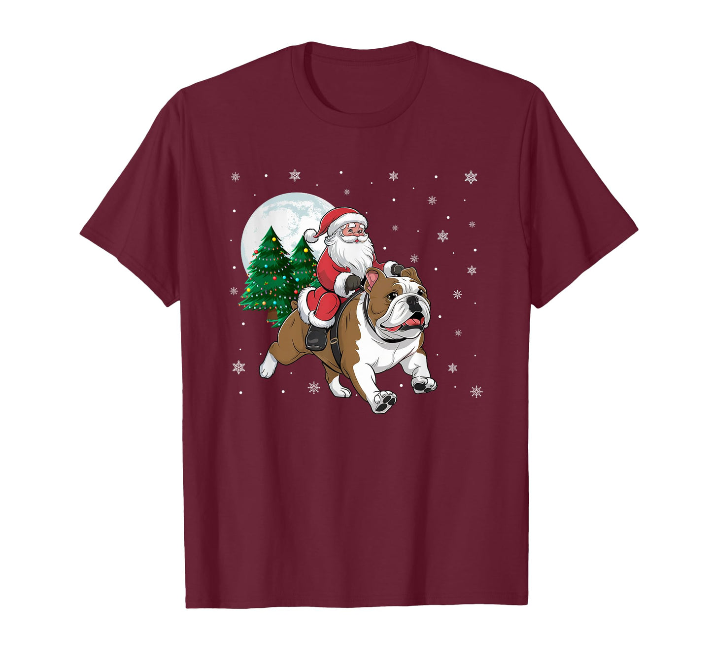 Santa Claus Riding English Bulldog Christmas Tree Lights T-Shirt for Men Women Kids
