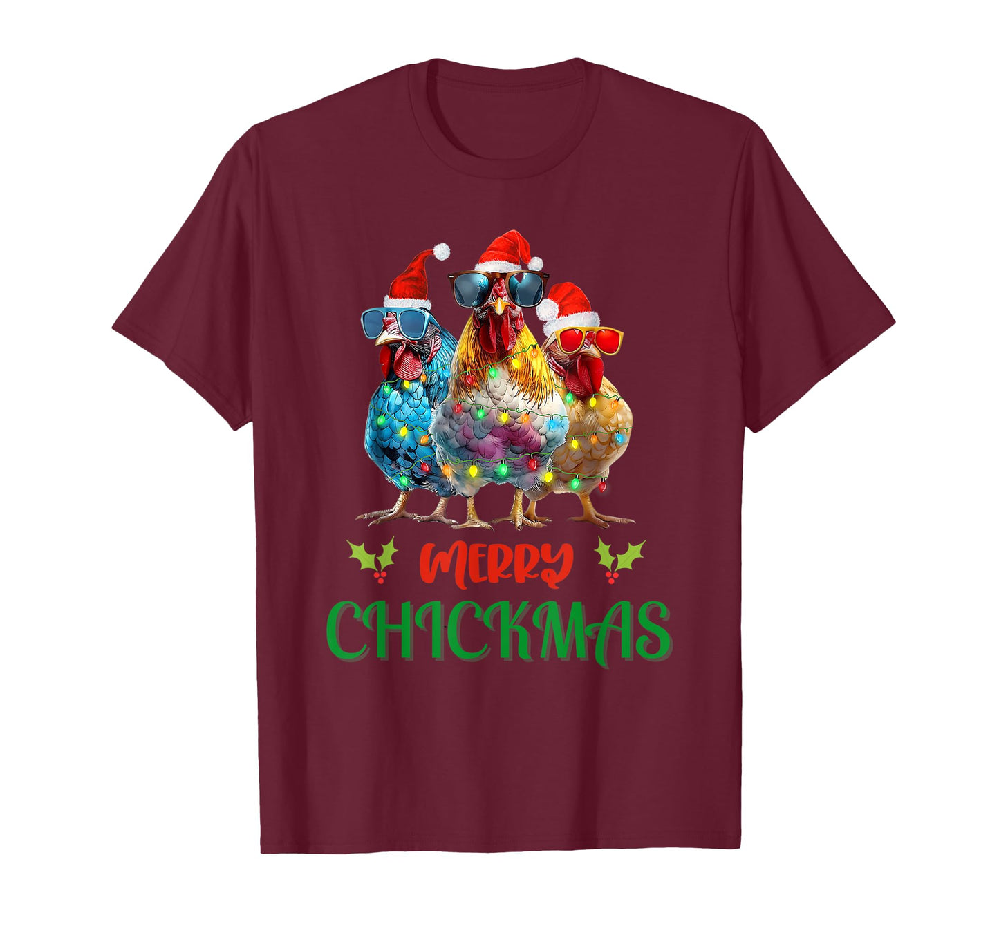 Merry Chickmas Ornament Lights Chicken Farmer Christmas T-Shirt