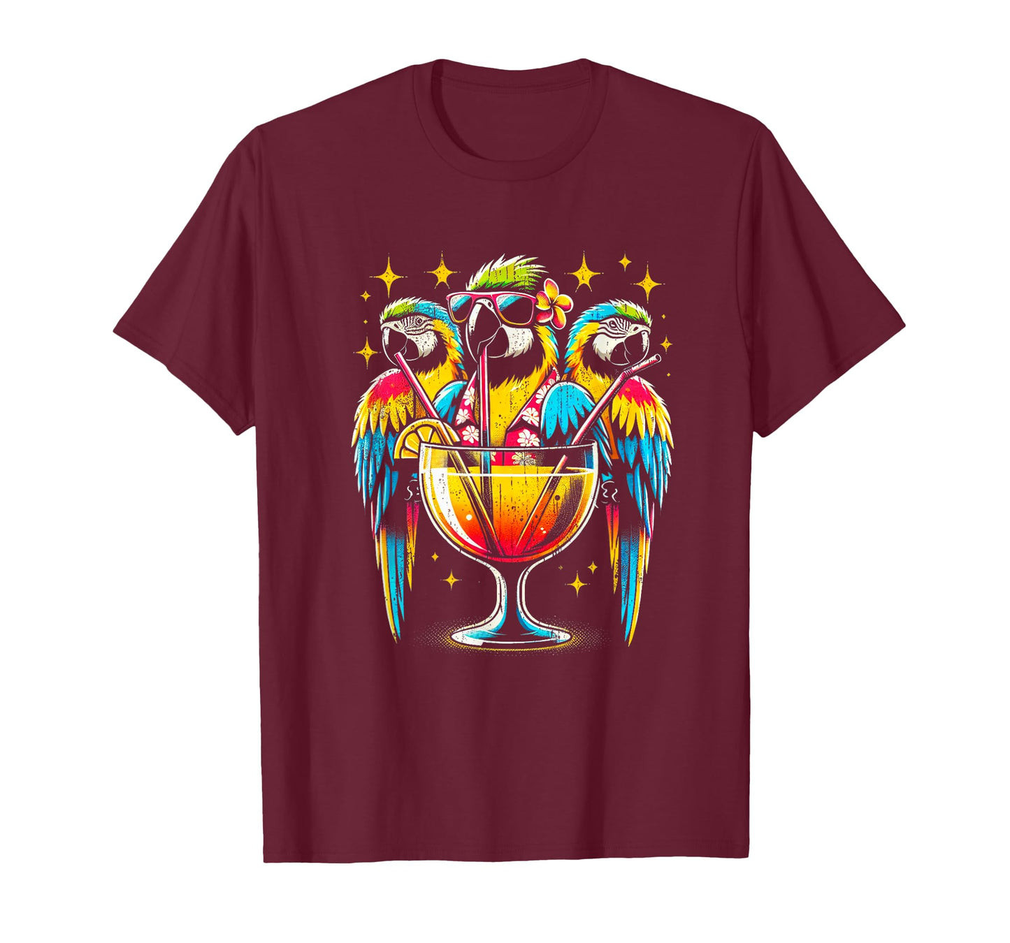 Parrots Drinking Margarita Tropical Birds Vacation Hawaiian T-Shirt