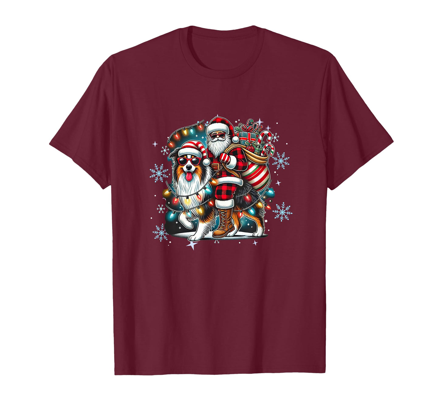 Australian Shepherd Christmas Santa Hat Xmas Aussie Lover T-Shirt