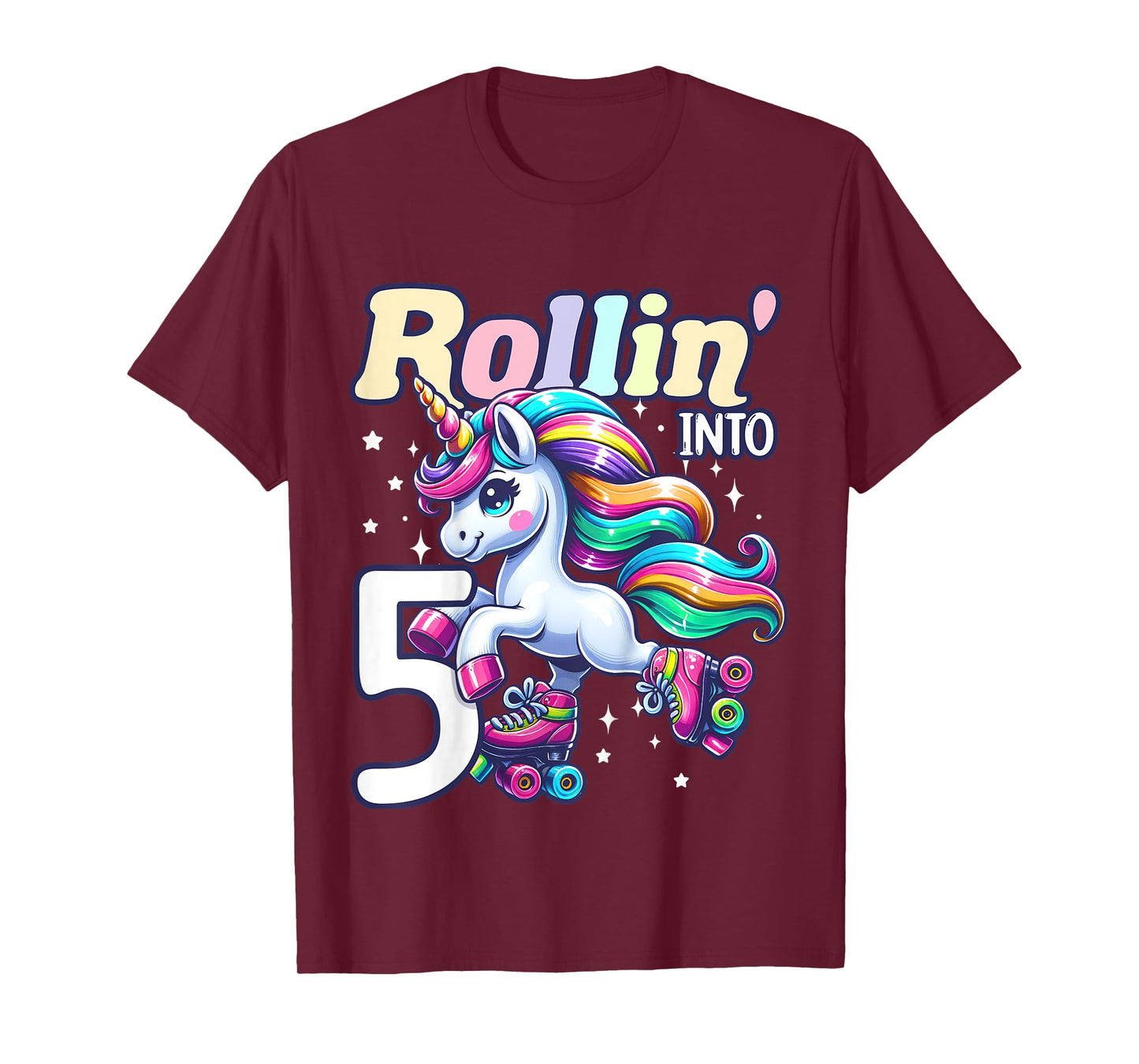 Kids Unicorn Roller Skate 5th Birthday 5 Year Old Party Girls T-Shirt