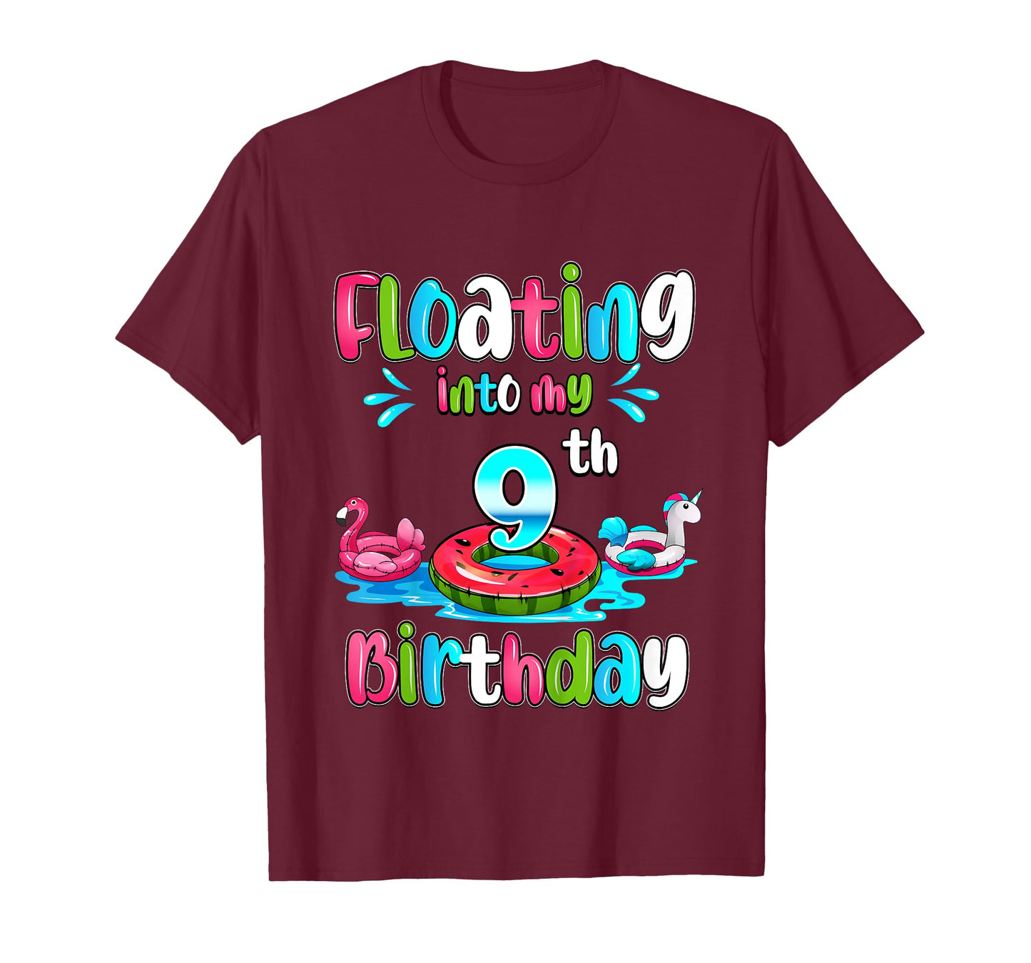 Kids Floating Into My 9th Birthday Pool Party Float 9 Years Old T-Shirt