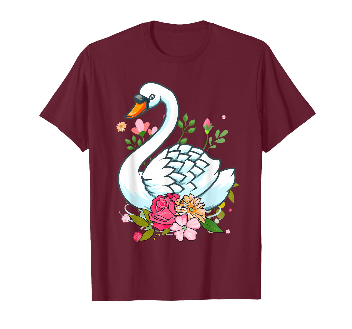 Cool Swan For Women Girls Swans Floral Waterfowl Bird Flower T-Shirt
