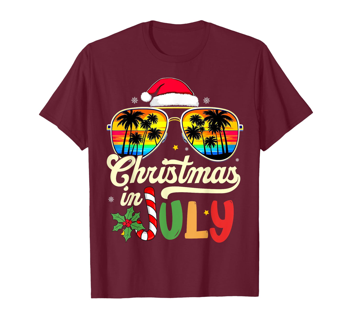 Xmas In July Sunglasses Beach Tropical Summer Vibes Santa T-Shirt