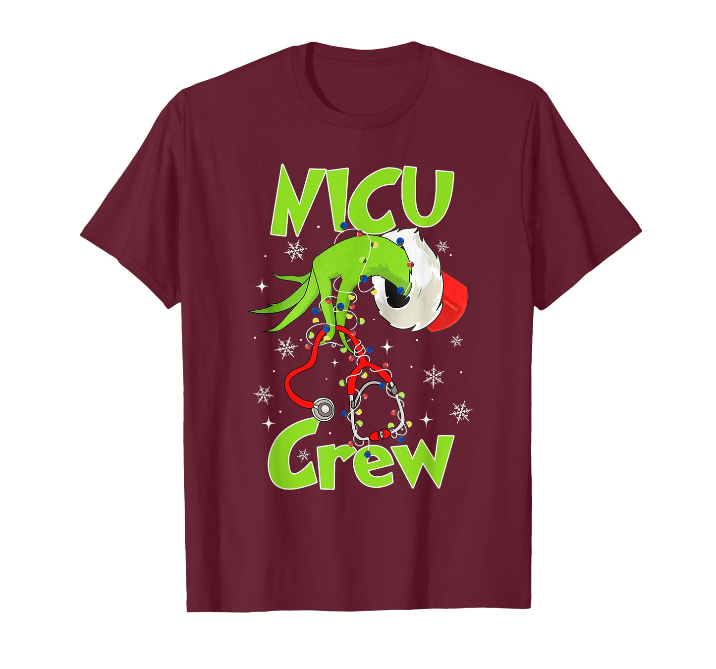 Nurse Christmas Stethoscope NICU Crew Xmas Lights Pajamas T-Shirt
