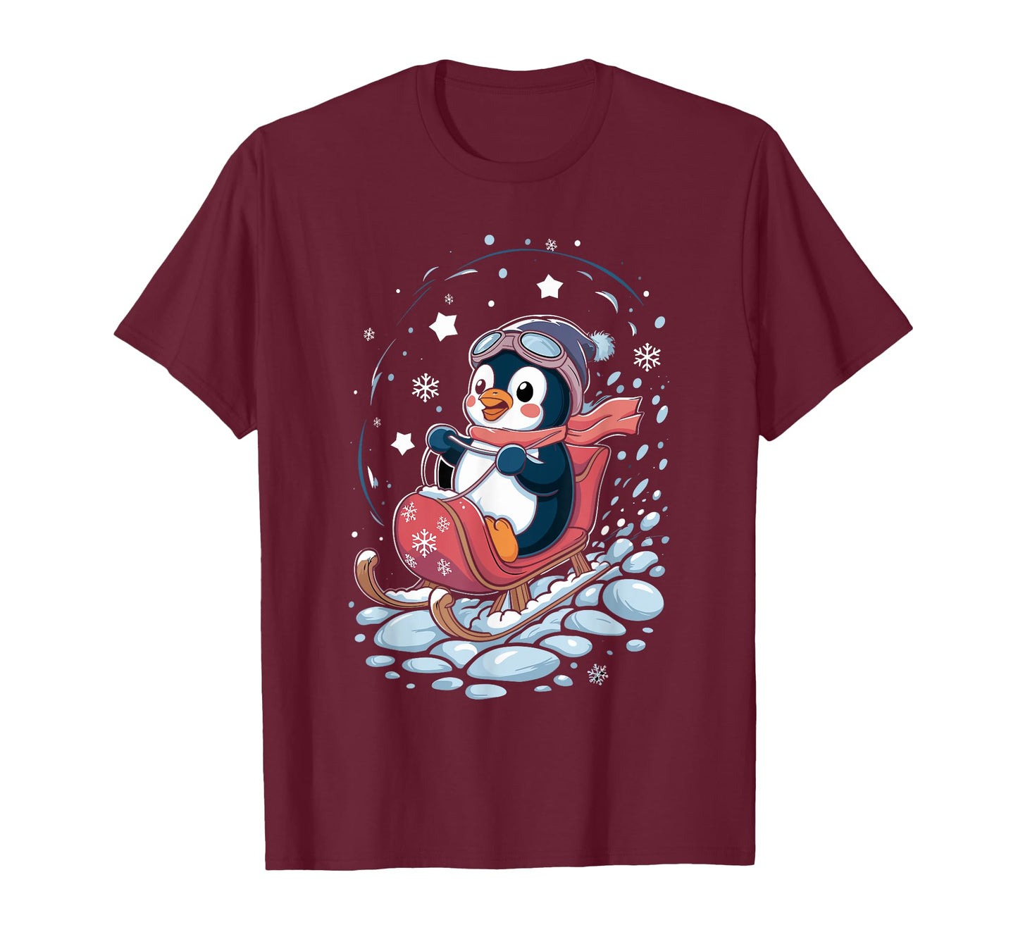 Penguin Snow Sledding Winter Cute Animal Sleigh Sled T-Shirt