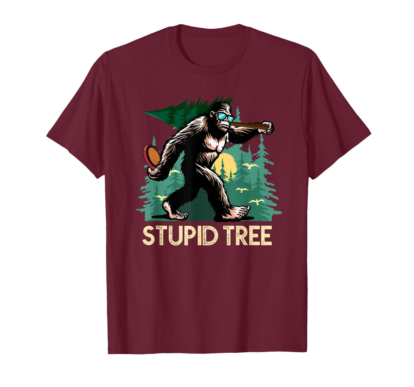 Stupid Tree Disc Golf Bigfoot Frolfing Funny Sasquatch T-Shirt