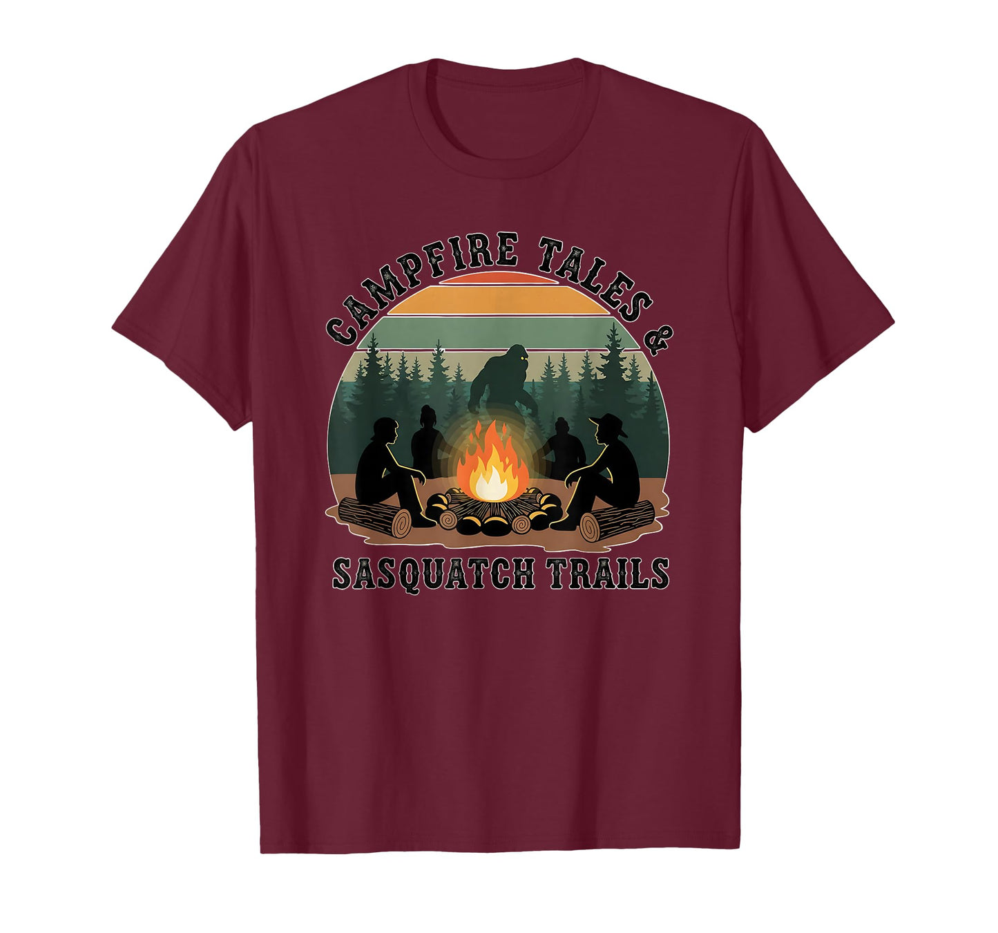 Sasquatch Trails – Retro Bigfoot Camping Campfire Tales T-Shirt