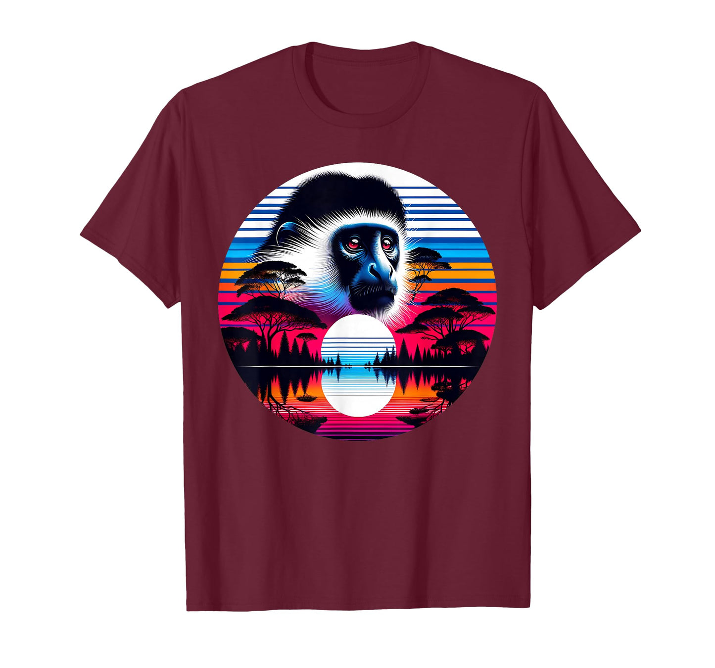 Colobus Monkey Sunset Retro Style Safari Vintage 70s T-Shirt