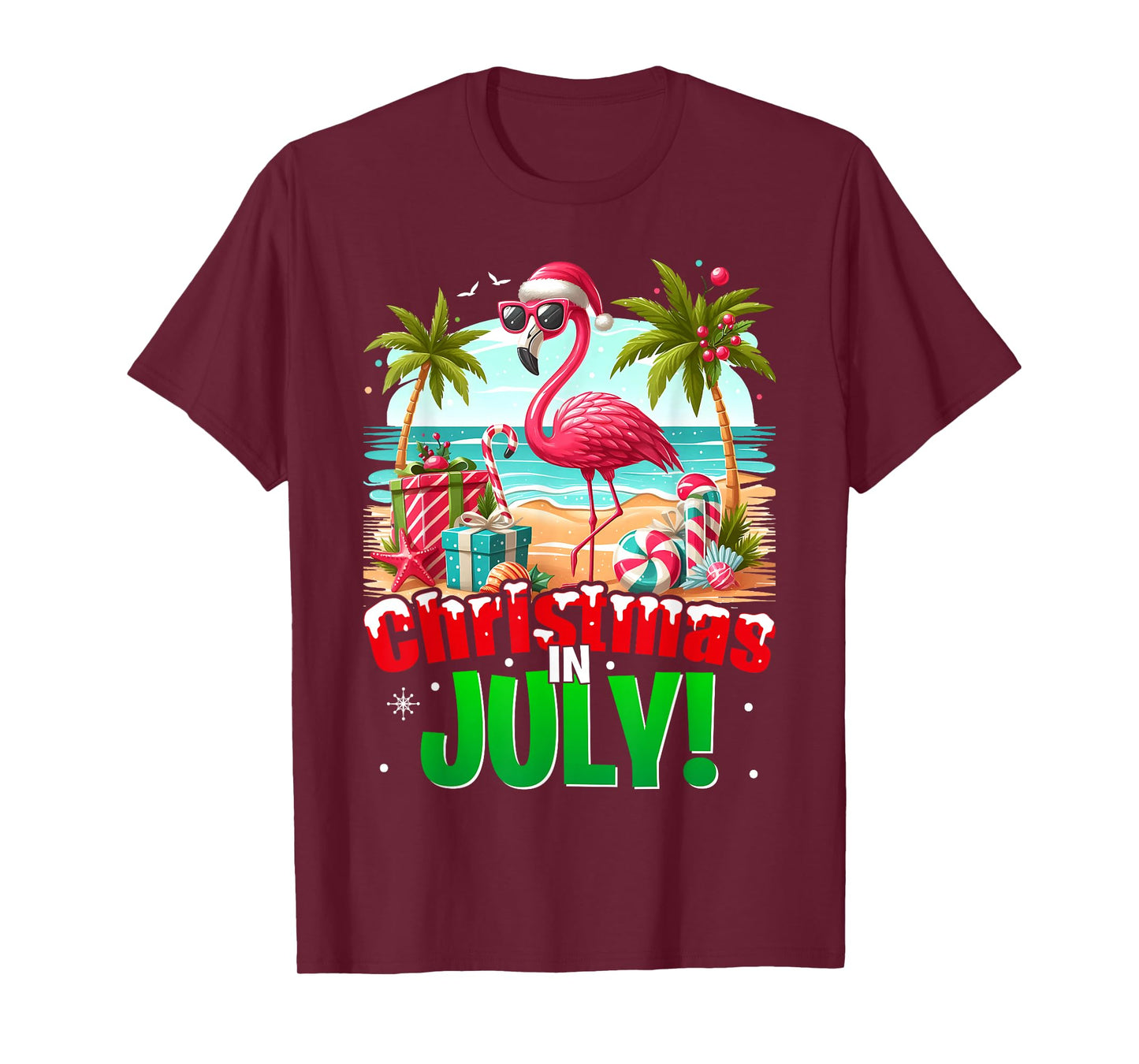 Christmas In July Shirt Boys Kids Santa Flamingo Summer Xmas T-Shirt