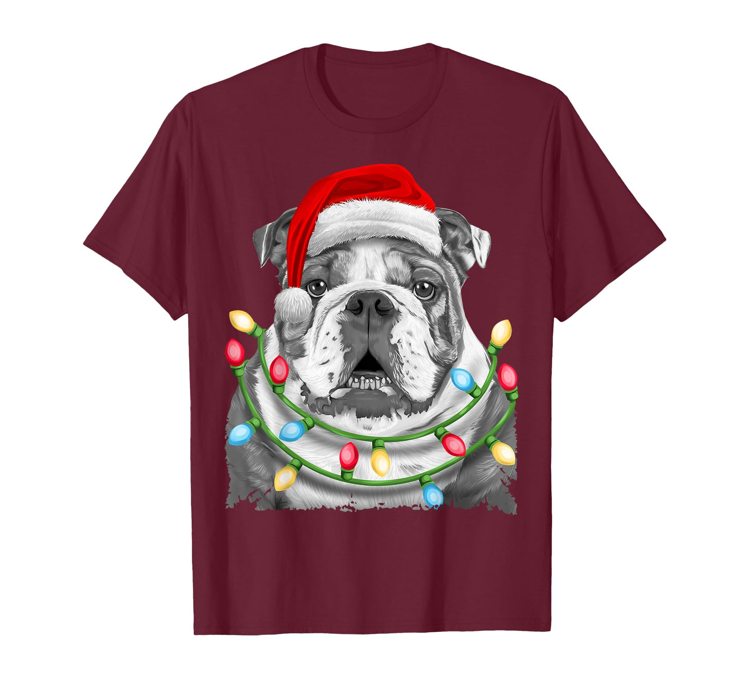 English Bulldog Santa Christmas Tree Lights Xmas Boys Dog T-Shirt