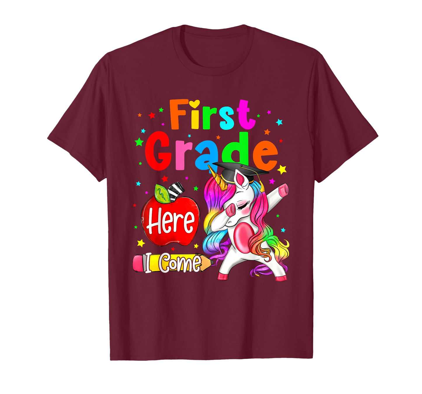 First Grade Here I Come Unicorn Girls Kids Back To School T-Shirt