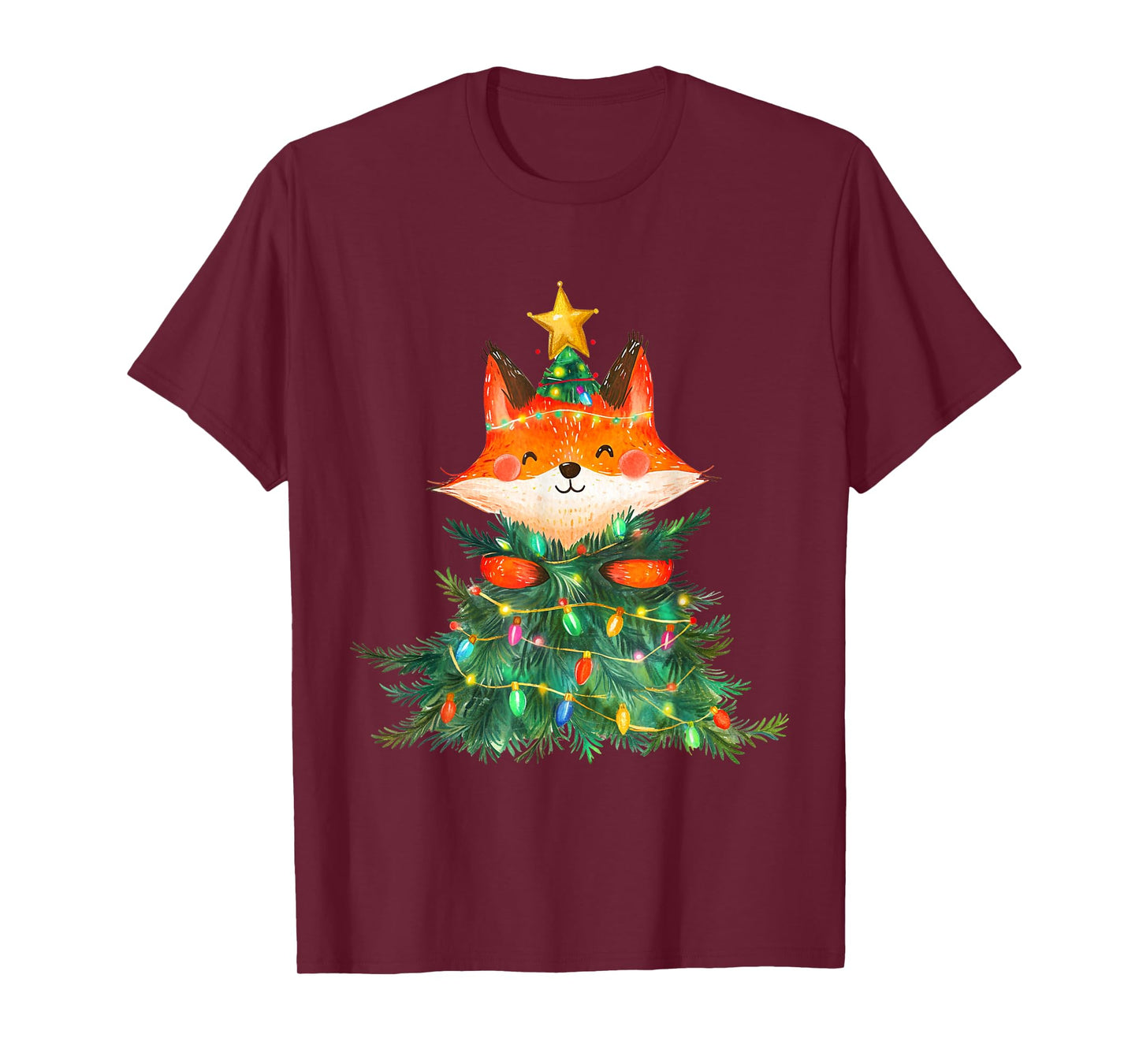 Fox Christmas Tree Pajamas Girls Boys Xmas Lights T-Shirt